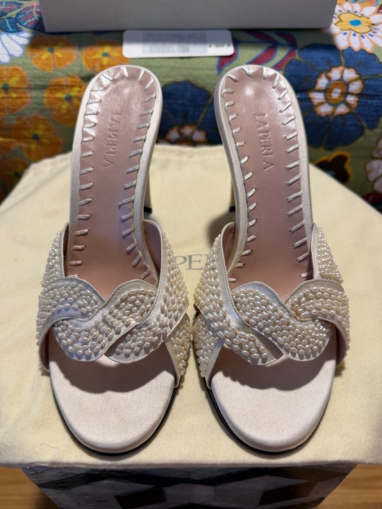 La Perla Shoes - Vintage La Perla Ivory Pearl-Embellished Slide Heels